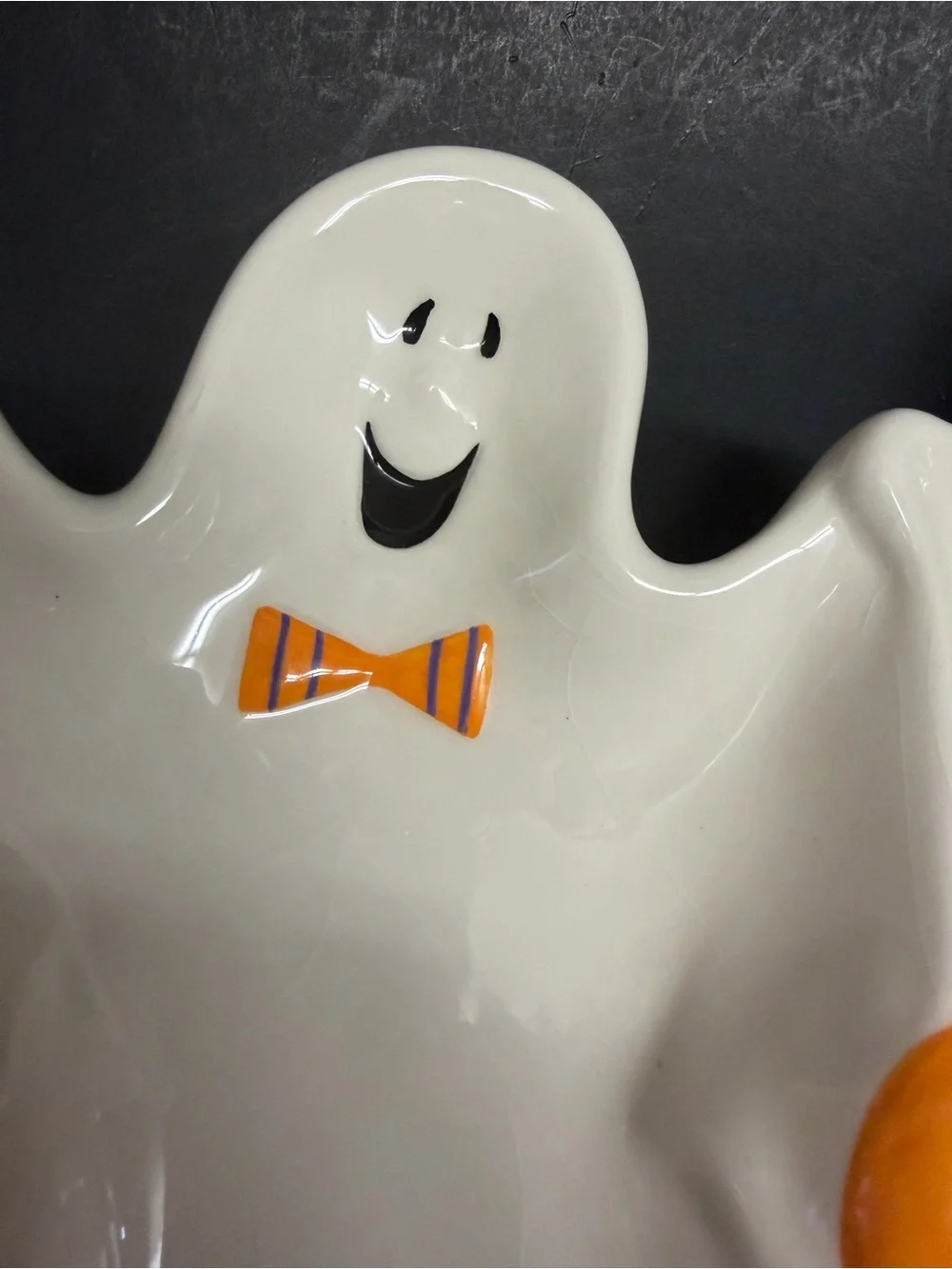 Ceramic Ghost Halloween Serving Dish with Pumpkins